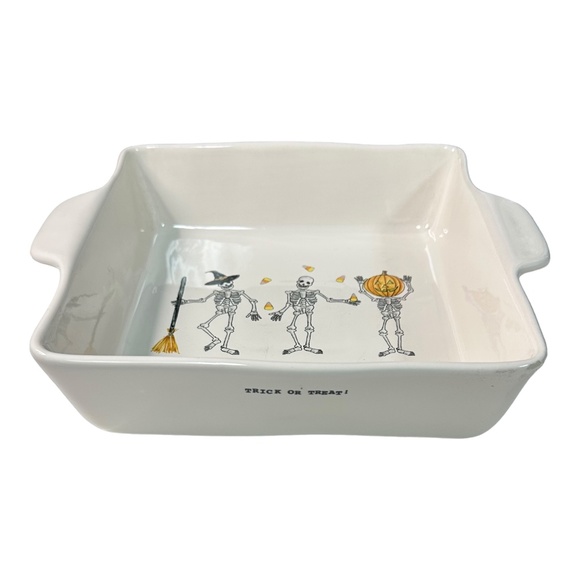 Rae Dunn "TRICK OR TREAT" Dancing Skeleton Baker Dish - Picture 2 of 2